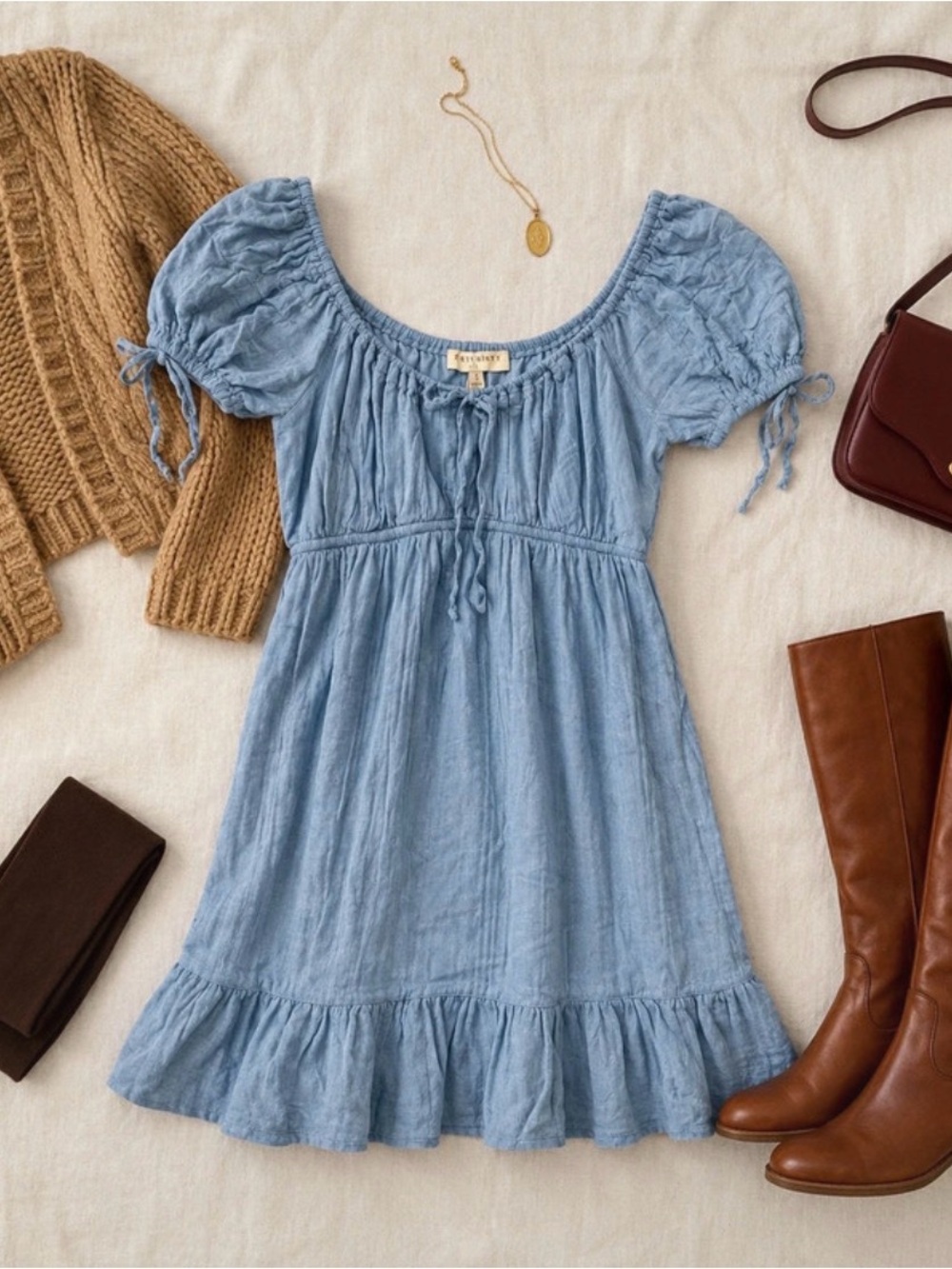 Thirty/Thirty LA Blue Smocked Milkmaid Puff Sleeve Mini Dress
